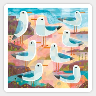 Seagulls on a Sunlit Shore Sticker